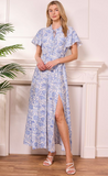 Angeleye Tangier Button Dress Blue Print