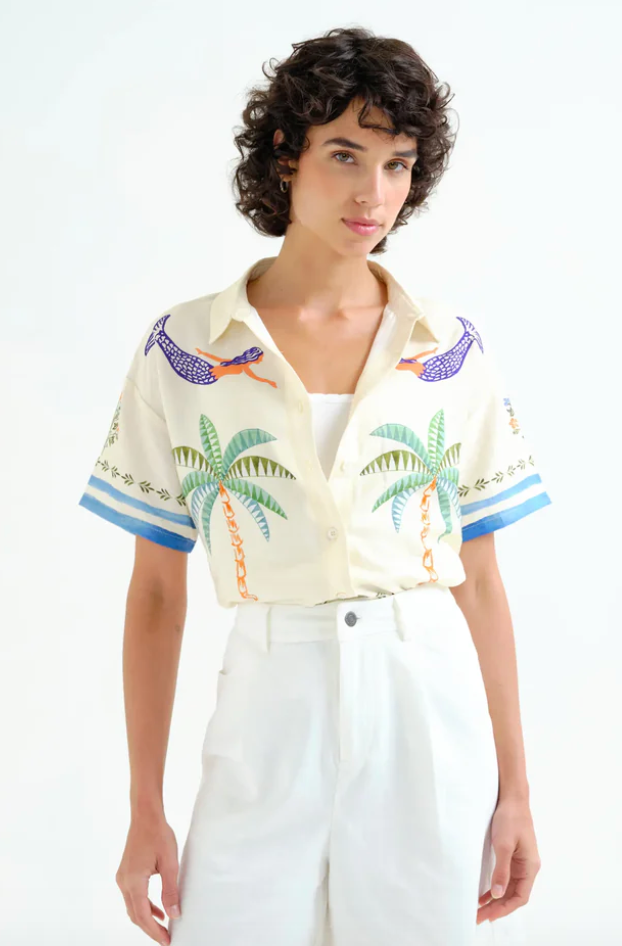 Compania Fantastica Palm & Mermaid Print Shirt