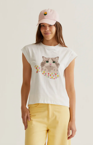 Compania Fantastica Kitten Print Tee White