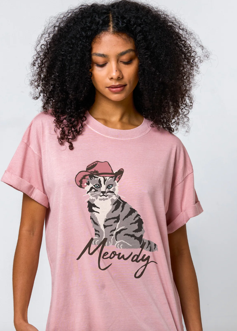 Girl Dangerous Meowdy Boyfriend Tee Dusty Pink