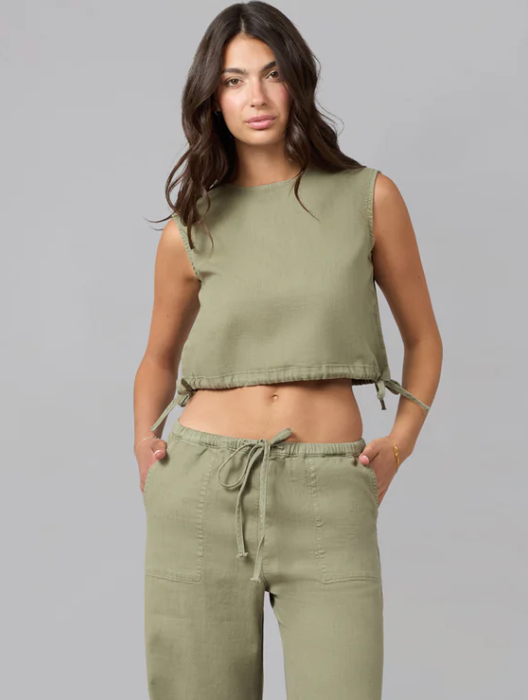 Lola Liel Cotton Tie Top Worn Sage