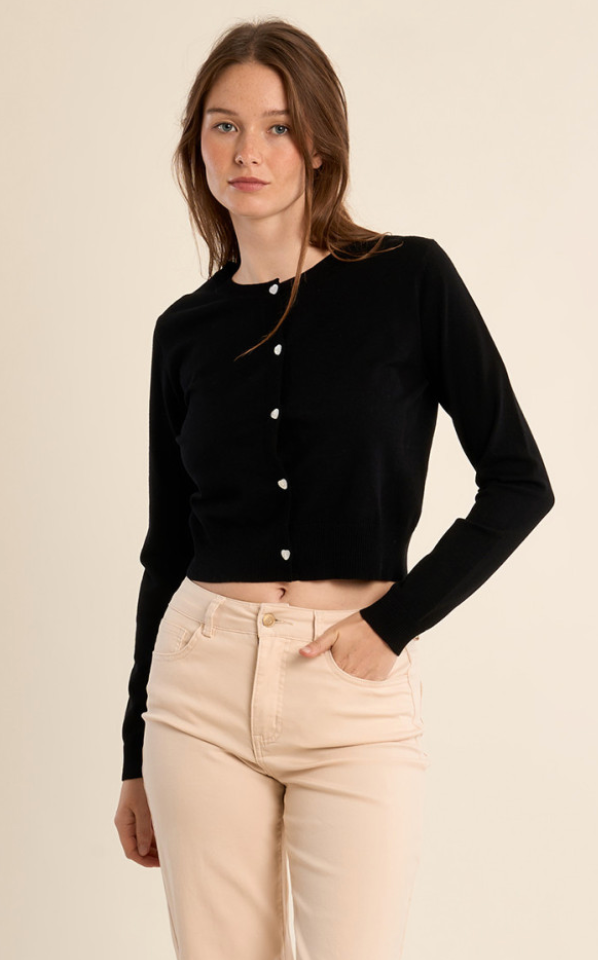 Molly Bracken Heart Button Cardigan Black