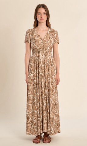 Molly Bracken Printed Maxi Dress Camel Leaf