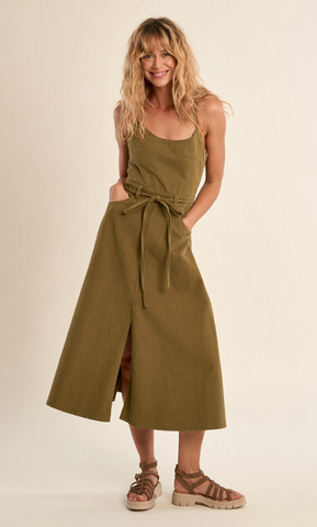 Molly Bracken Tie Back Denim Dress Khaki
