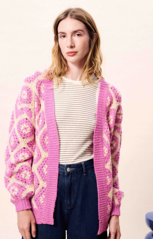 FRNCH Marmara Crochet Cardigan Violet