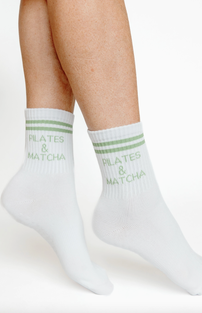 Pilates University Matcha Grip Socks White