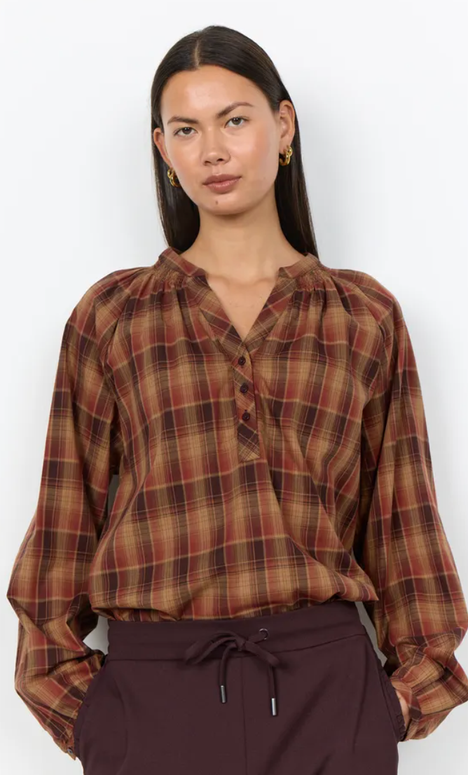 Soyaconcept Halema Plaid Blouse Madder Brown