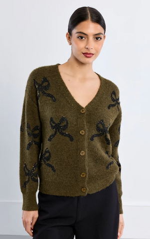 Molly Bracken Bow Cardigan Khaki