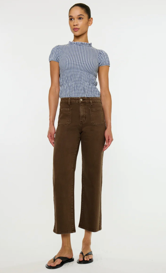 KanCan Kamille Ultra High Rise Crop Wide Pant Brown Wash