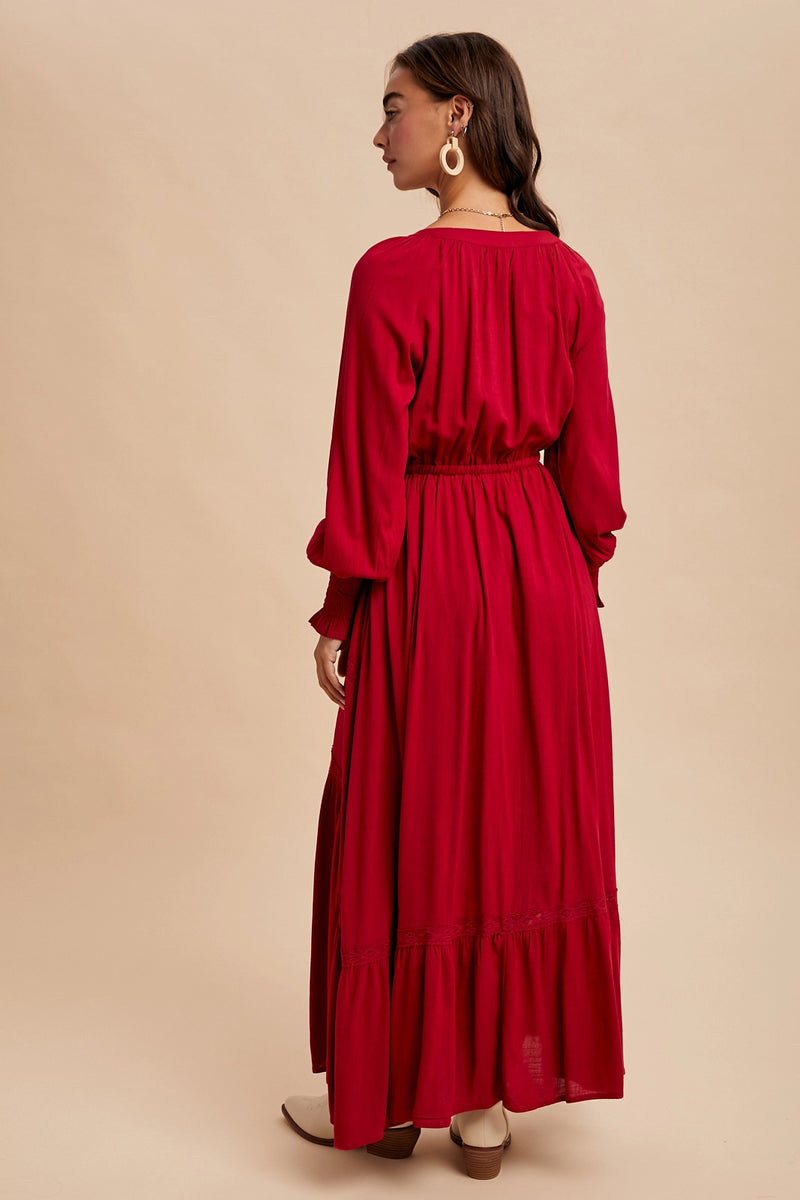 In Loom Lace Insert Maxi Dress Cherry
