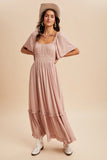 In Loom Swiss Dot Flutter Sleeve Dress Tea Rose