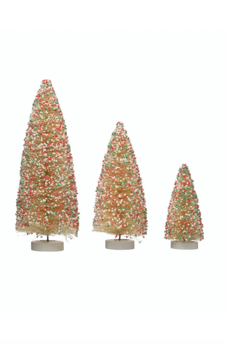 Creative Co Op White & Multi Set Of 3 Bottle Brush Trees
