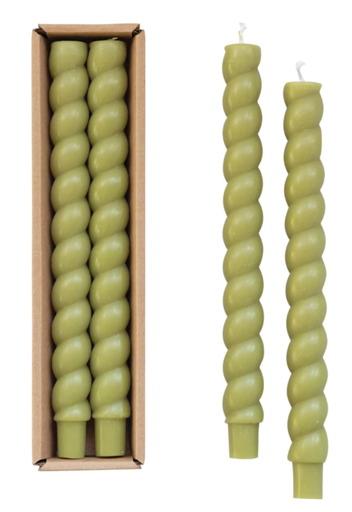 Creative Co Op Twist Taper Set Of 2 Olive