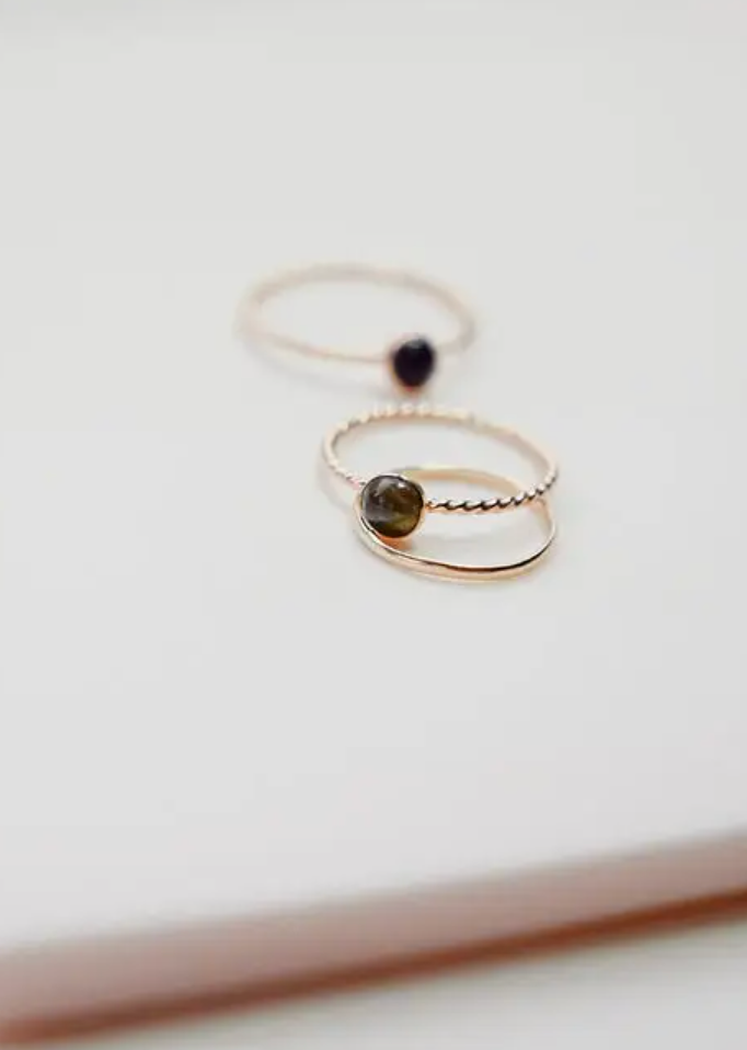 Devi Arts Simple Gold Fill Gem Ring Grey Rose Quartz