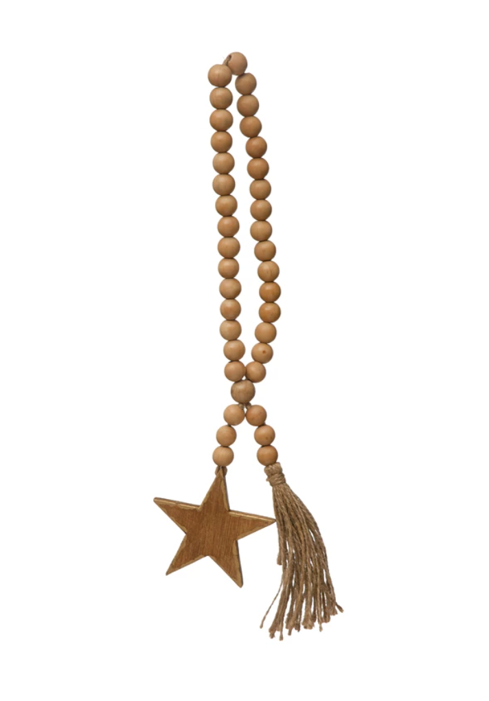 Creative Co Op Wood Star Bead Tassel
