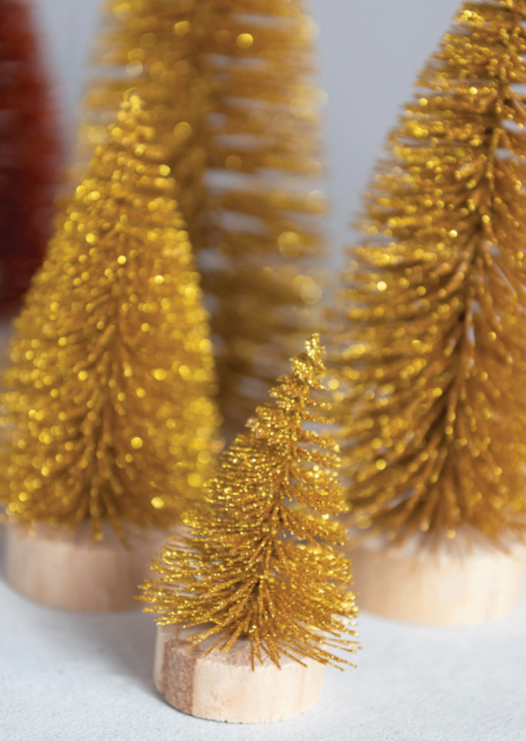 Creative Co Op Set Of 4 Gold Bottle Brush Trees