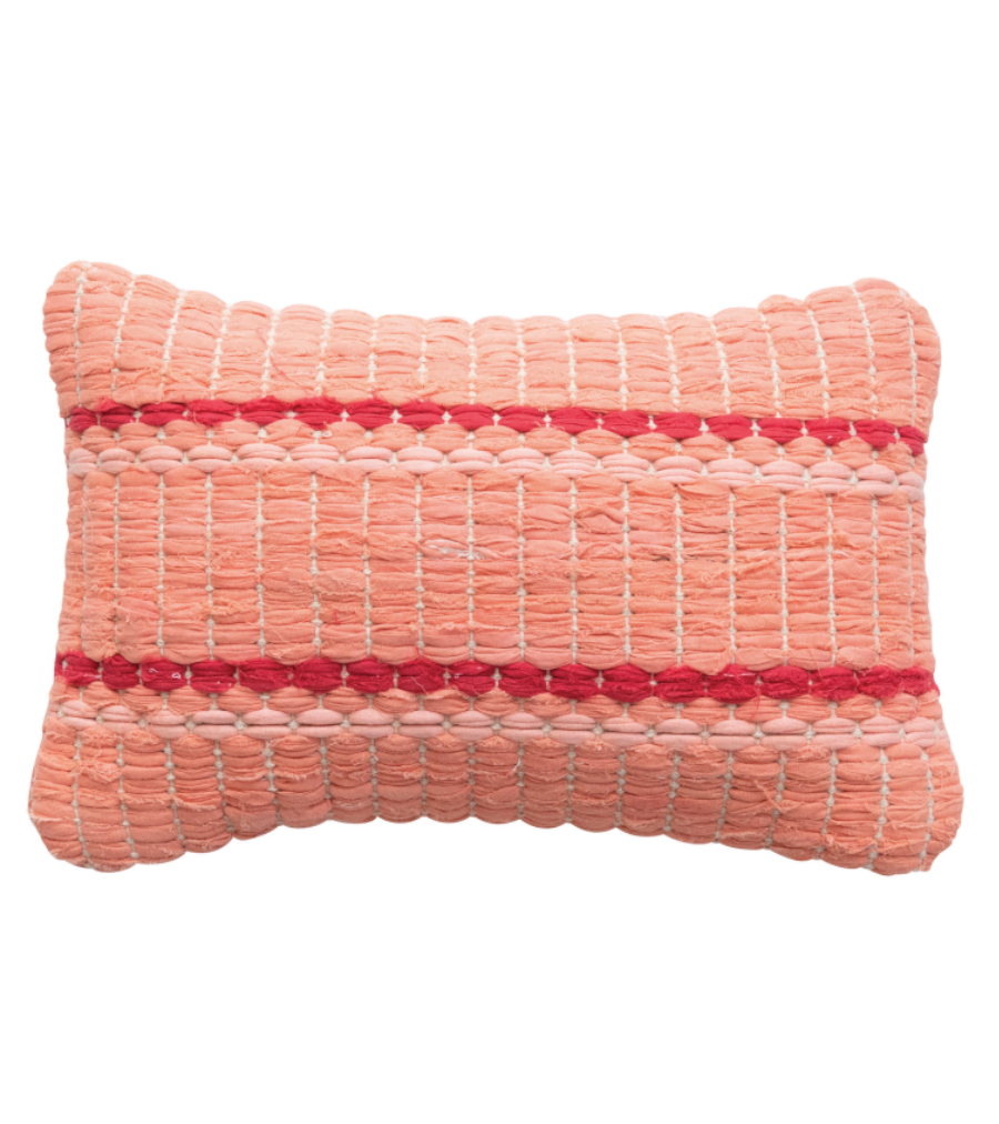 Creative Co Op Small Woven Pillow Red & Pink