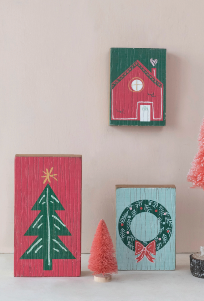Creative Co Op Mini Holiday Wood Painting