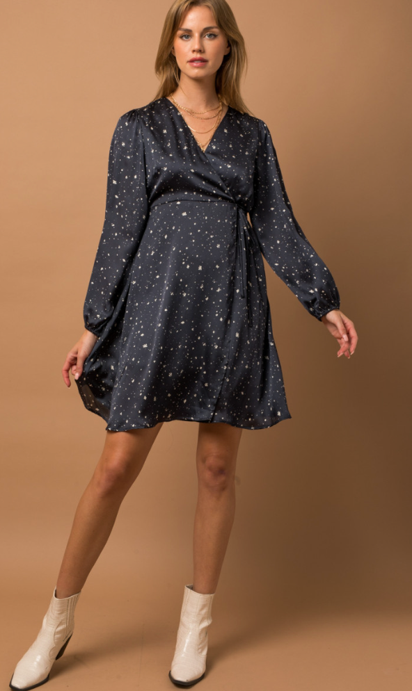 Gilli Print Wrap Dress Navy Abstract