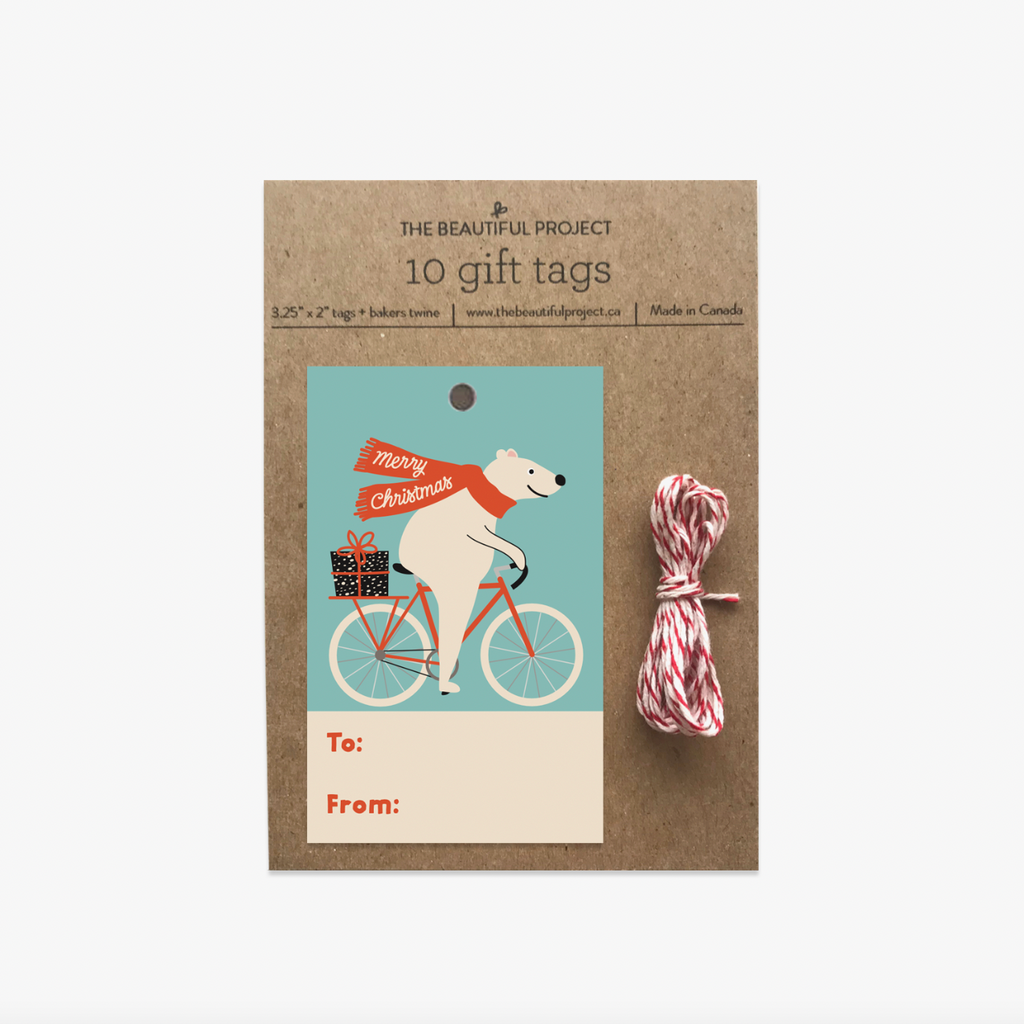 The Beautiful Project Polar Bear Bike Holiday Gift Tags
