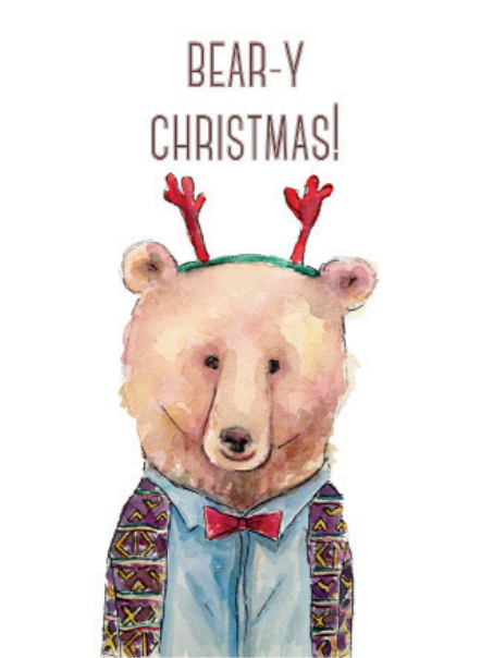 Gloria Ho Antler Bear Christmas Card