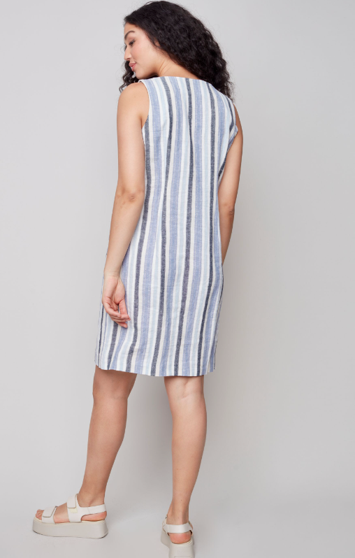 Charlie B Stripe Linen Dress Cerulean